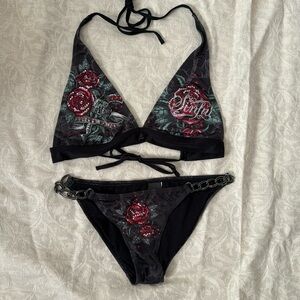 Sinful by Affliction Gothic Feme Fatale Guns & Roses Bikini, size S